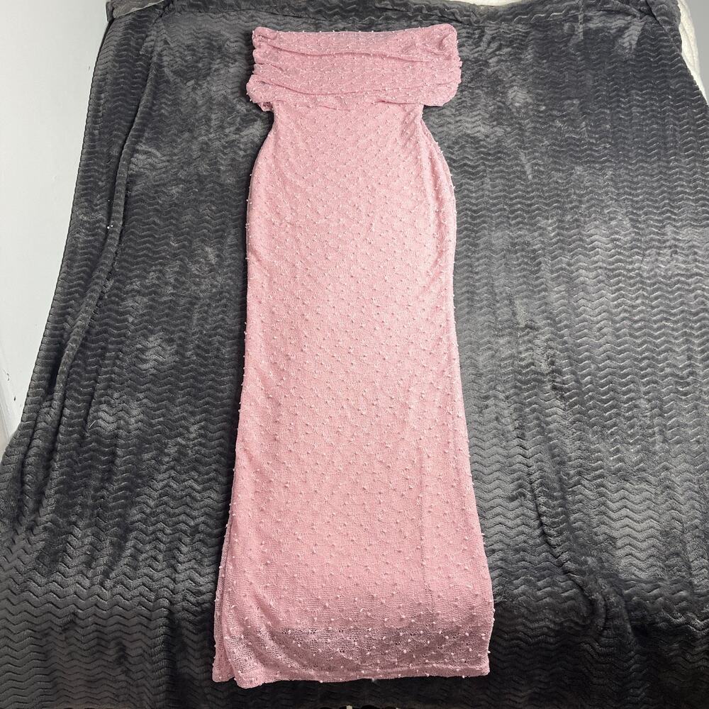 Solid Off Shoulder Mermaid Womens Jersey Long pink Maxi Dress Size S